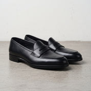 Men's Black Apron-Toe Leather Penny Loafers — Kinsley