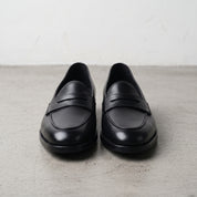 Men's Black Apron-Toe Leather Penny Loafers — Kinsley