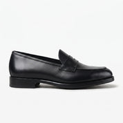 Men's Black Apron-Toe Leather Penny Loafers — Kinsley