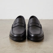 Men's Black Apron-Toe Leather Penny Loafers — Poynton