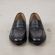 Men's Black Apron-Toe Leather Penny Loafers — Swinton
