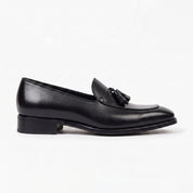 Men's Black Apron-Toe Leather Tassel Loafers — Ainsley
