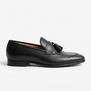 Men's Black Apron-Toe Leather Tassel Loafers — Atley