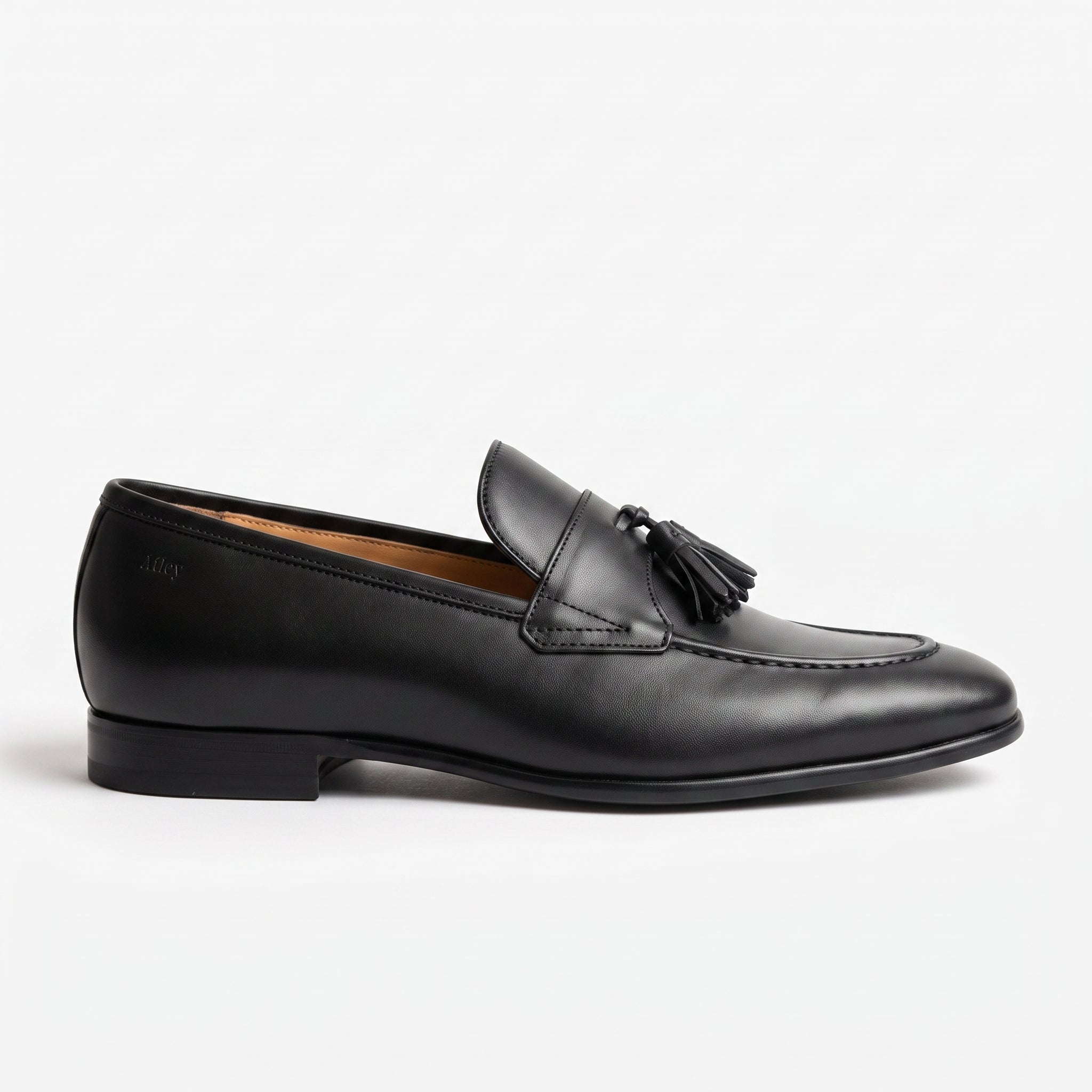 Men's Black Apron-Toe Leather Tassel Loafers — Atley