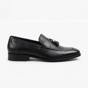 Men's Black Apron-Toe Leather Tassel Loafers — Baxter