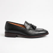 Men's Black Apron-Toe Leather Tassel Loafers — Meynell