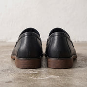 Men's Black Apron-Toe Pebbled Leather Penny Loafers — Lanyon