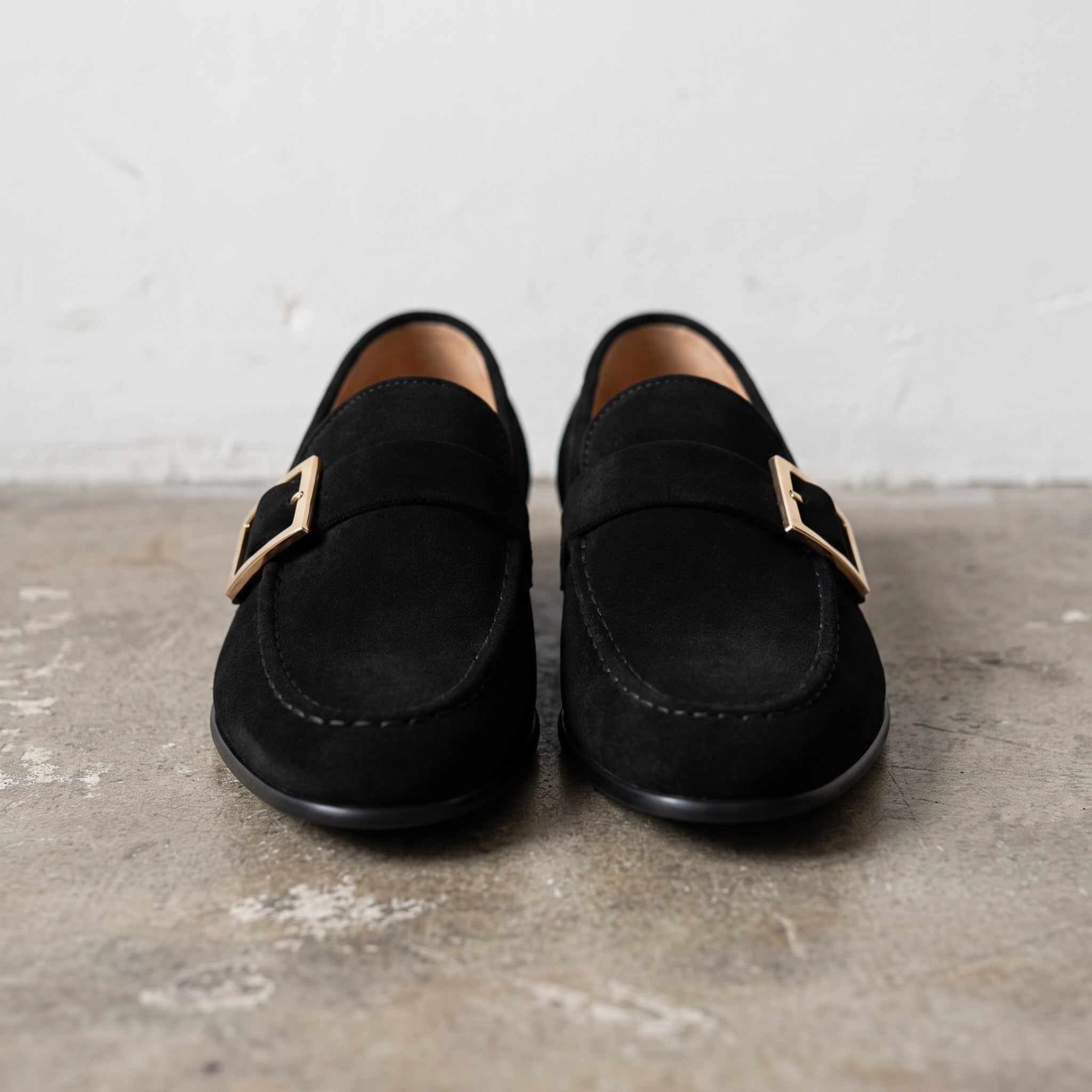 Men's Black Apron-Toe Suede Monk Strap Loafers — Tipton — Tipton