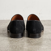 Men's Black Apron-Toe Suede Penny Loafers — Collyer