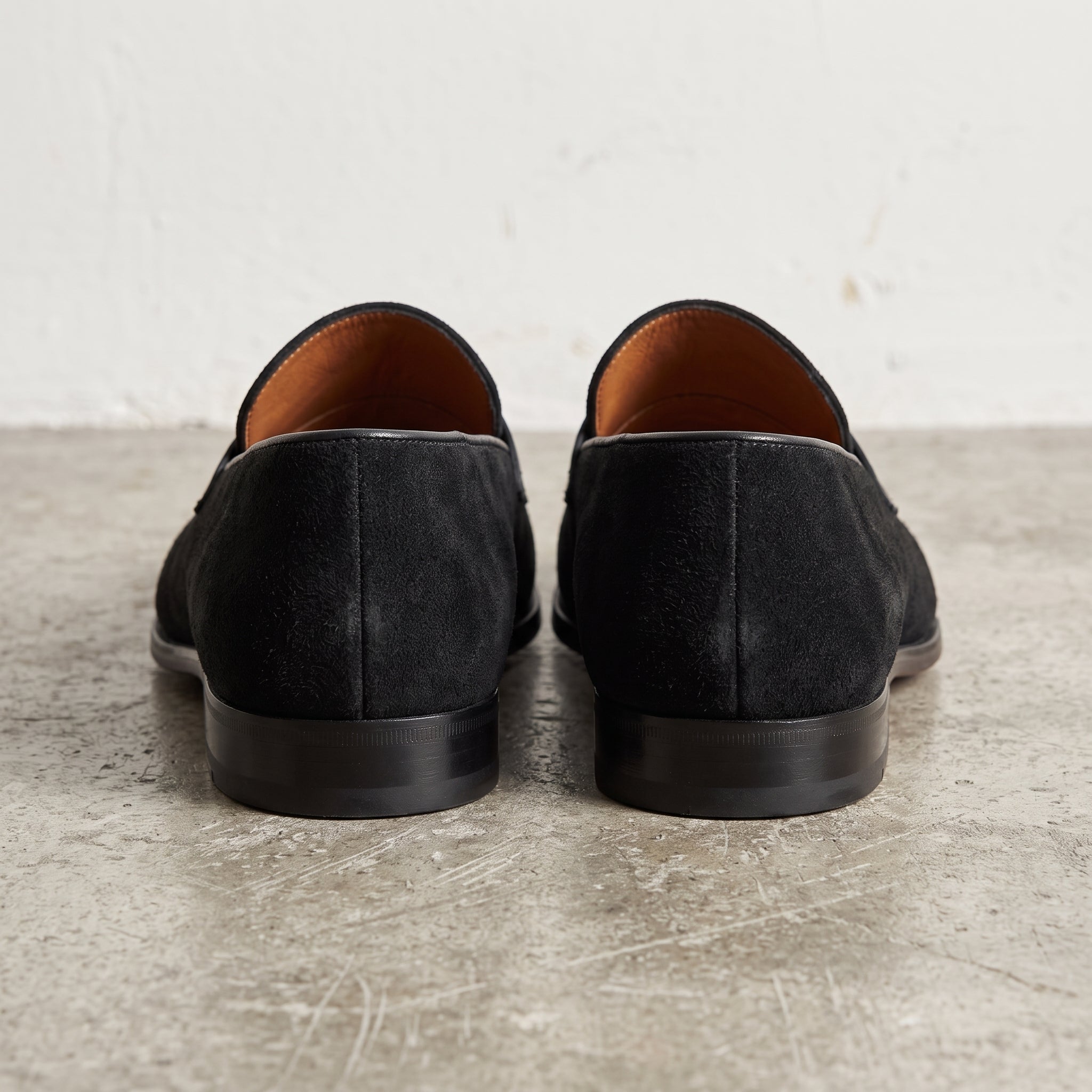 Men's Black Apron-Toe Suede Penny Loafers — Collyer