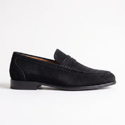Men's Black Apron-Toe Suede Penny Loafers — Weatherby