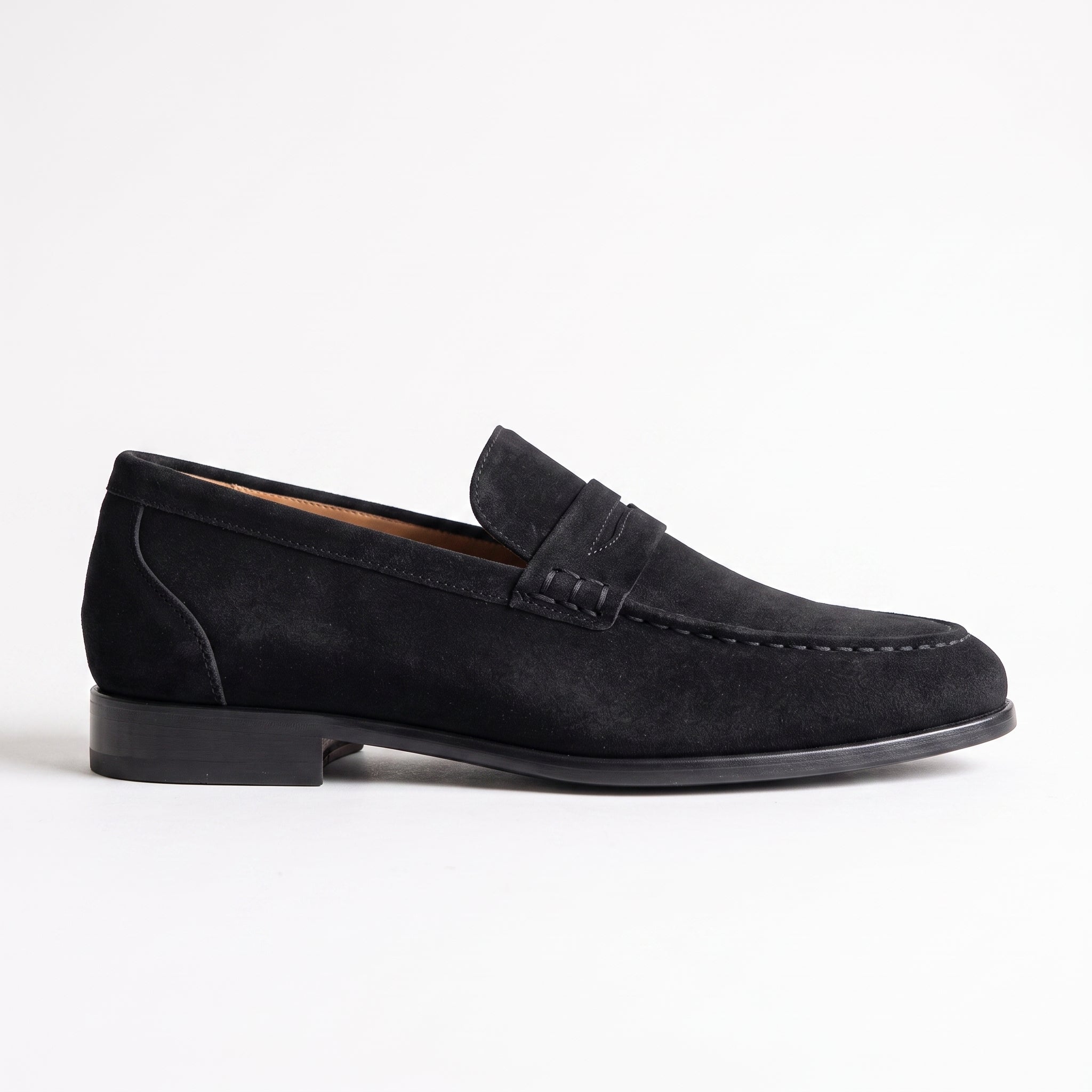 Men's Black Apron-Toe Suede Penny Loafers — Weatherby
