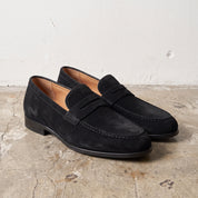 Men's Black Apron-Toe Suede Penny Loafers — Weatherby