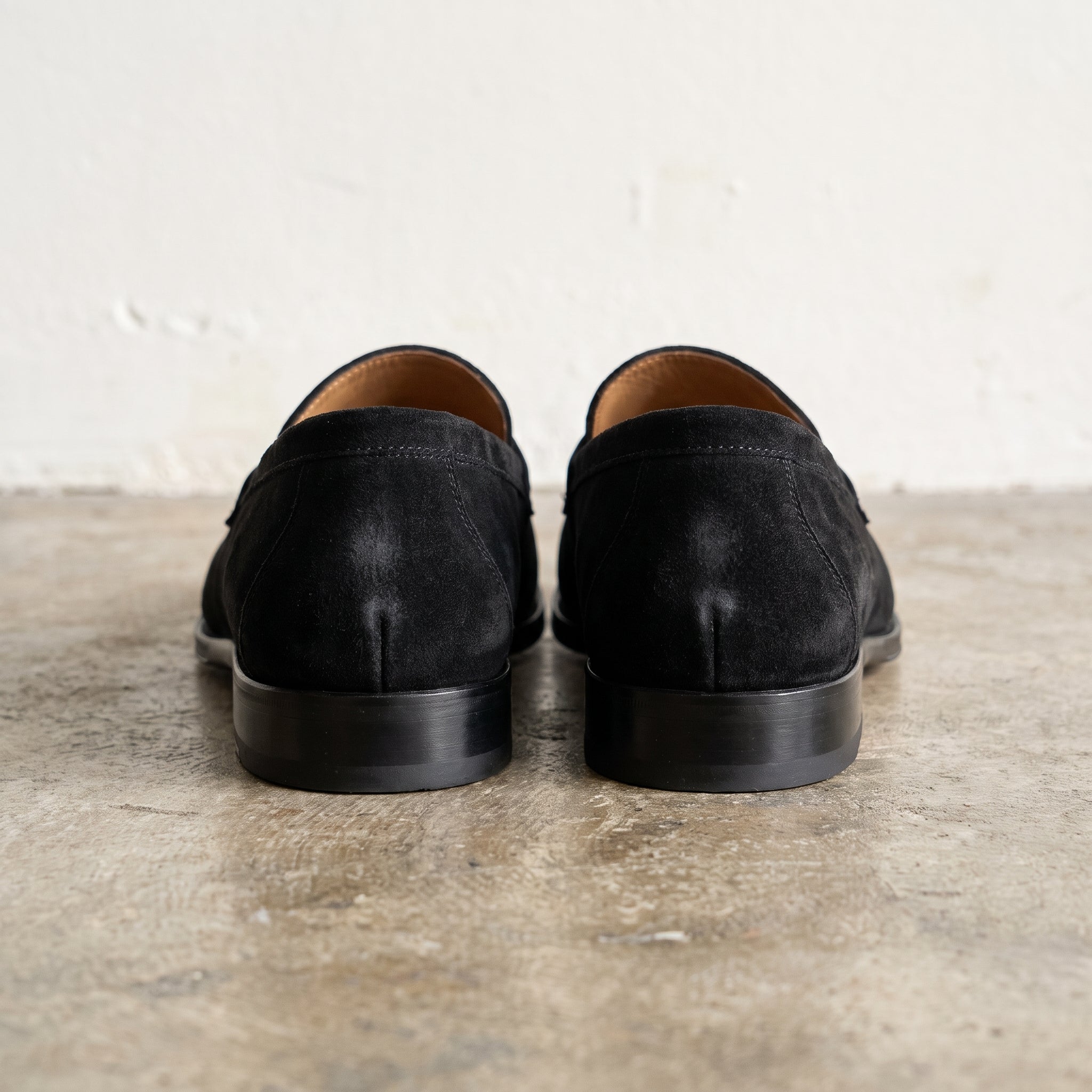 Men's Black Apron-Toe Suede Penny Loafers — Weatherby