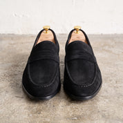 Men's Black Apron-Toe Suede Penny Loafers — Weatherby