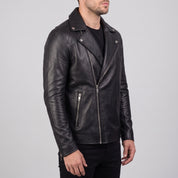 Men's Black Leather Biker Jacket — Claverley
