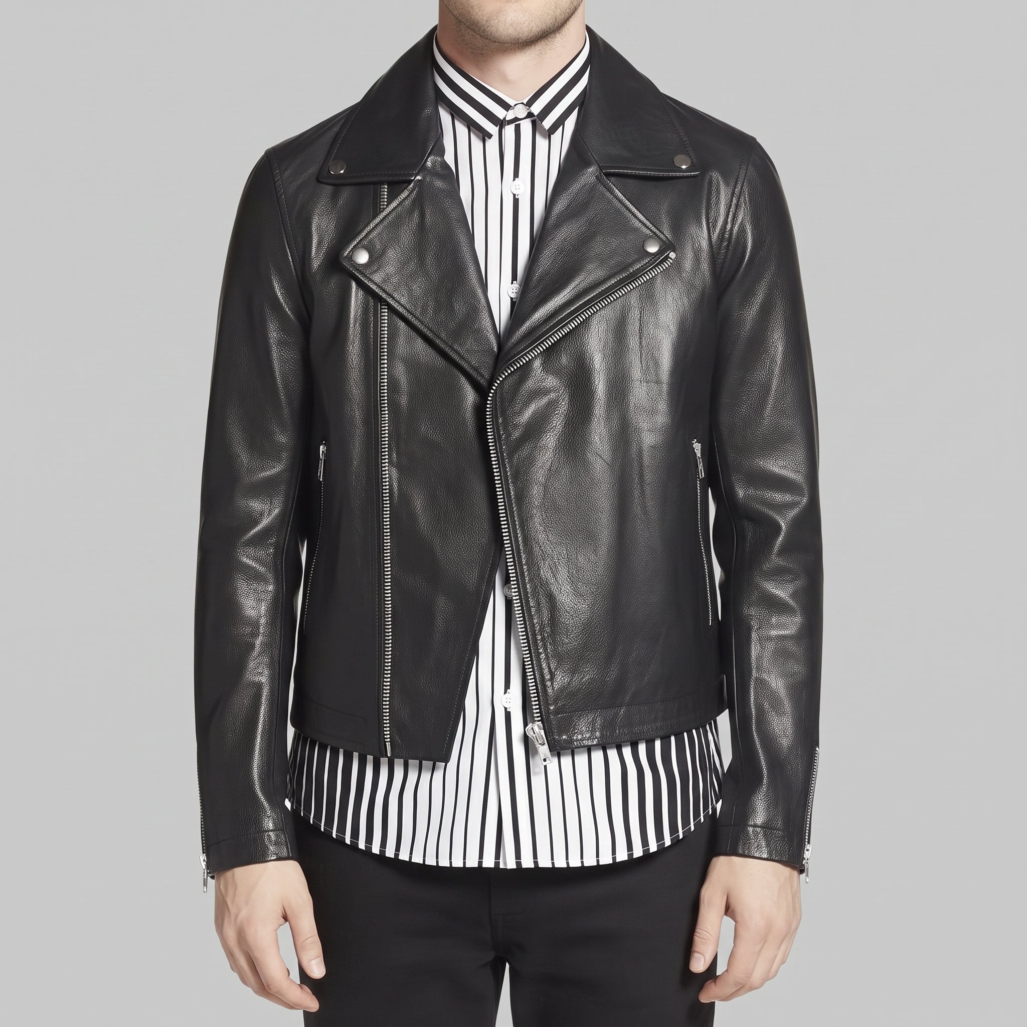 Men's Black Leather Biker Jacket — Forrest