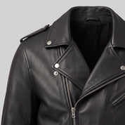 Men's Black Belted Leather Biker Jacket — Avening