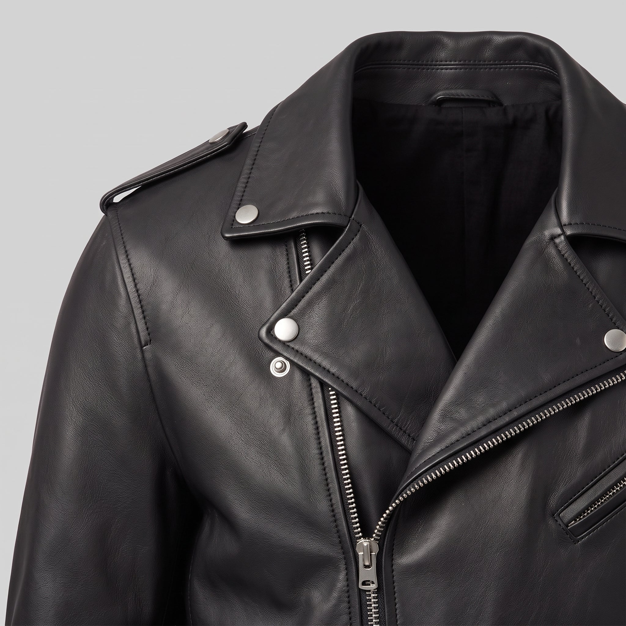 Men's Black Belted Leather Biker Jacket — Avening