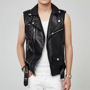 Men's Black Belted Leather Perfecto Biker Jacket — Loxley