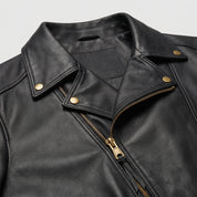 Men's Black Belted Leather Biker Jacket — Twickenham