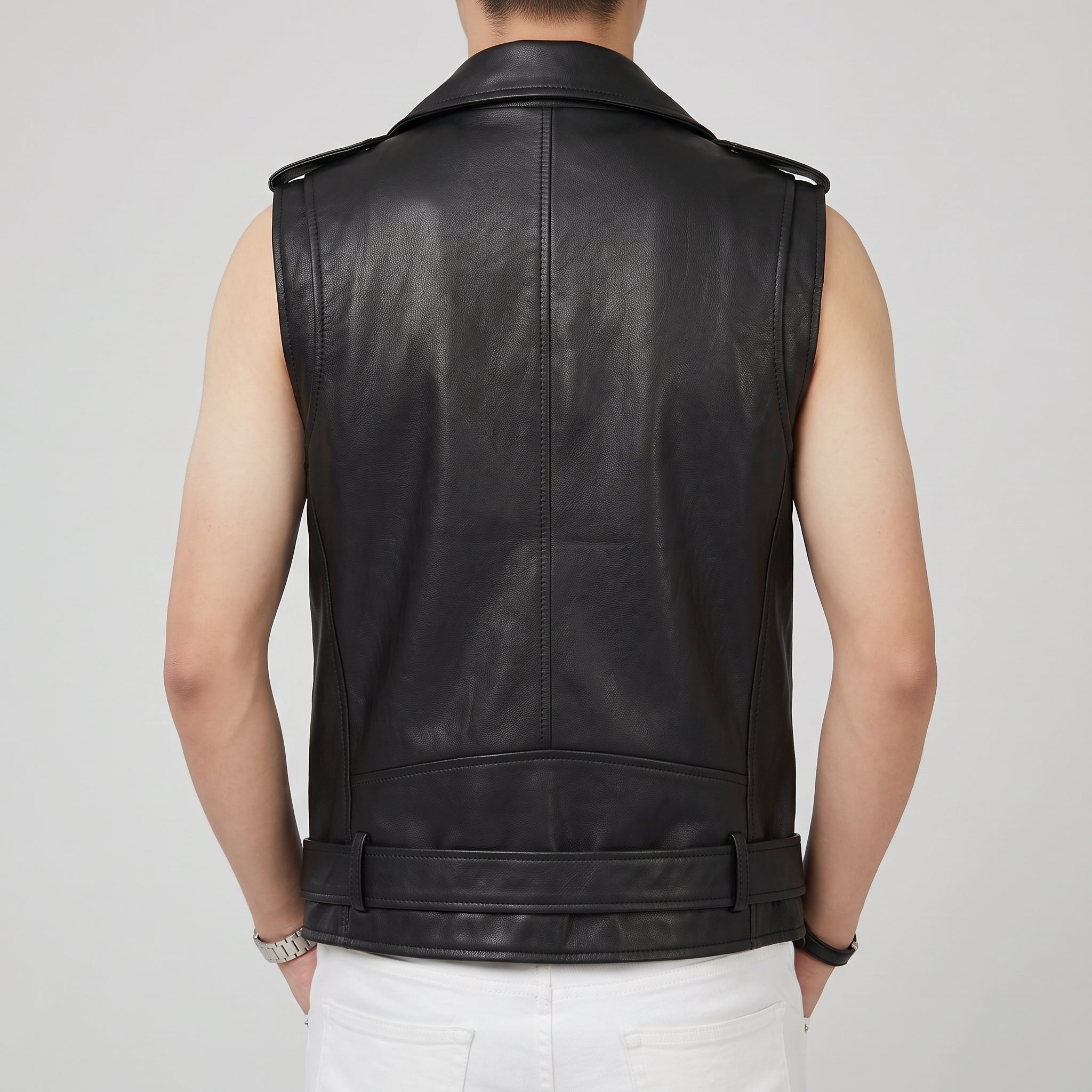 Men's Black Belted Leather Perfecto Biker Jacket — Loxley