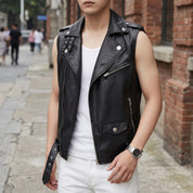 Men's Black Belted Leather Perfecto Biker Jacket — Loxley
