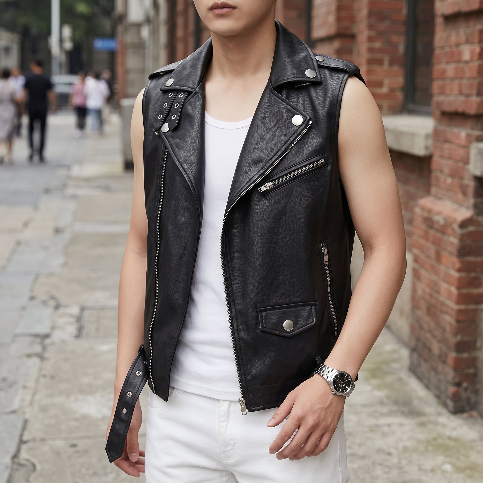 Men's Black Belted Leather Perfecto Biker Jacket — Loxley