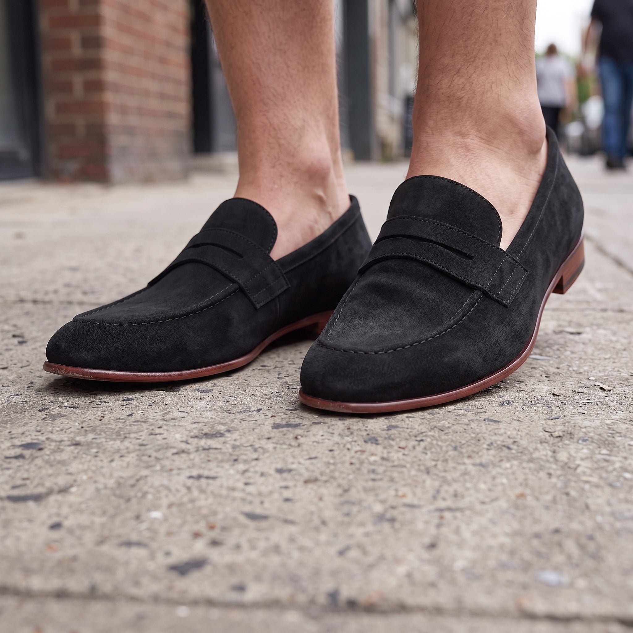 Men's Black Suede Apron-Toe Penny Loafers — Bellingham