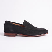 Men's Black Suede Apron-Toe Penny Loafers — Bellingham