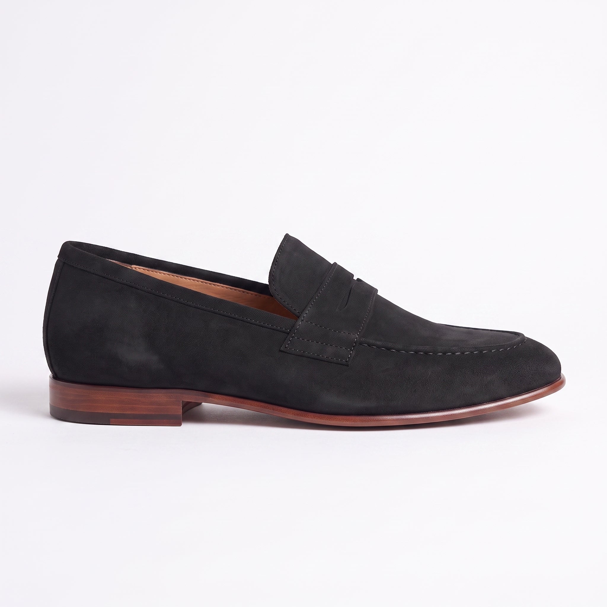 Men's Black Suede Apron-Toe Penny Loafers — Bellingham