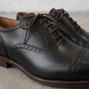 Men's Black Cap-Toe Brogue Leather Oxfords — Earlham