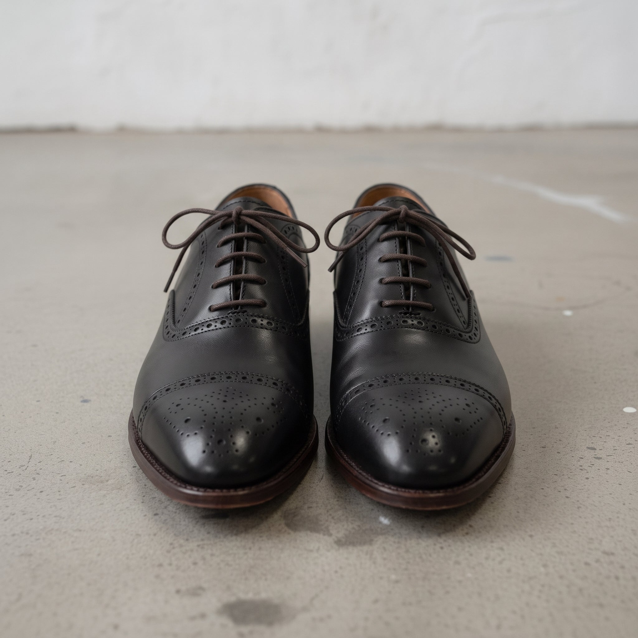 Men's Black Cap-Toe Brogue Leather Oxfords — Earlham