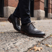 Men's Black Cap-Toe Brogue Leather Oxfords — Earlham