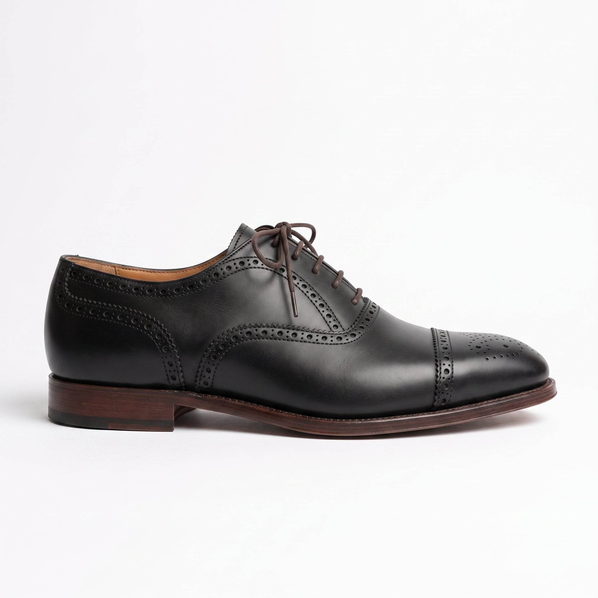 Men's Black Cap-Toe Brogue Leather Oxfords — Earlham
