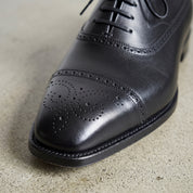 Men's Black Cap-Toe Brogue Leather Oxfords — Glaven
