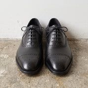 Men's Black Cap-Toe Brogue Leather Oxfords — Glaven