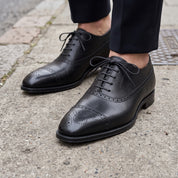 Men's Black Cap-Toe Brogue Leather Oxfords — Glaven