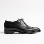 Men's Black Cap-Toe Brogue Leather Oxfords — Glaven