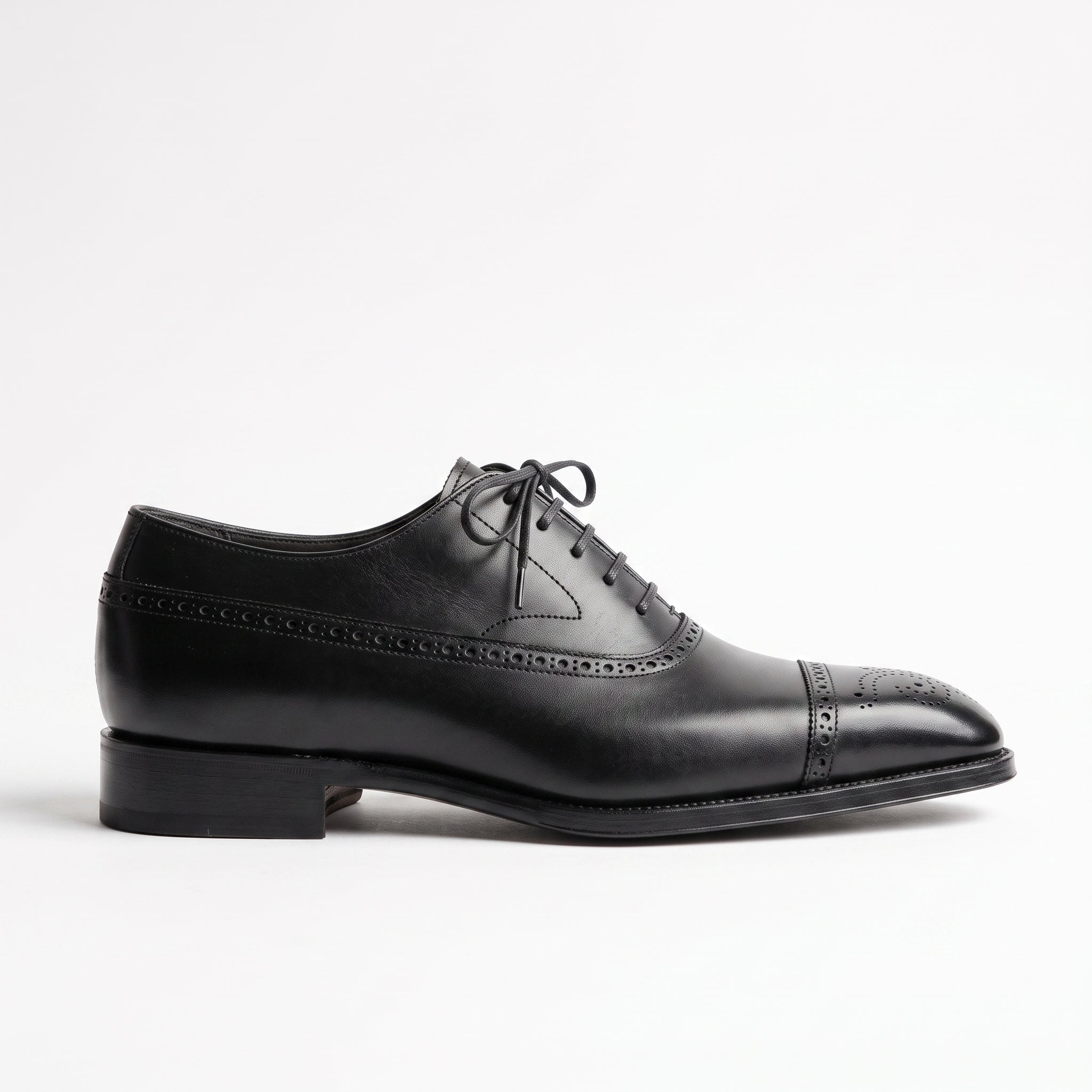 Men's Black Cap-Toe Brogue Leather Oxfords — Glaven