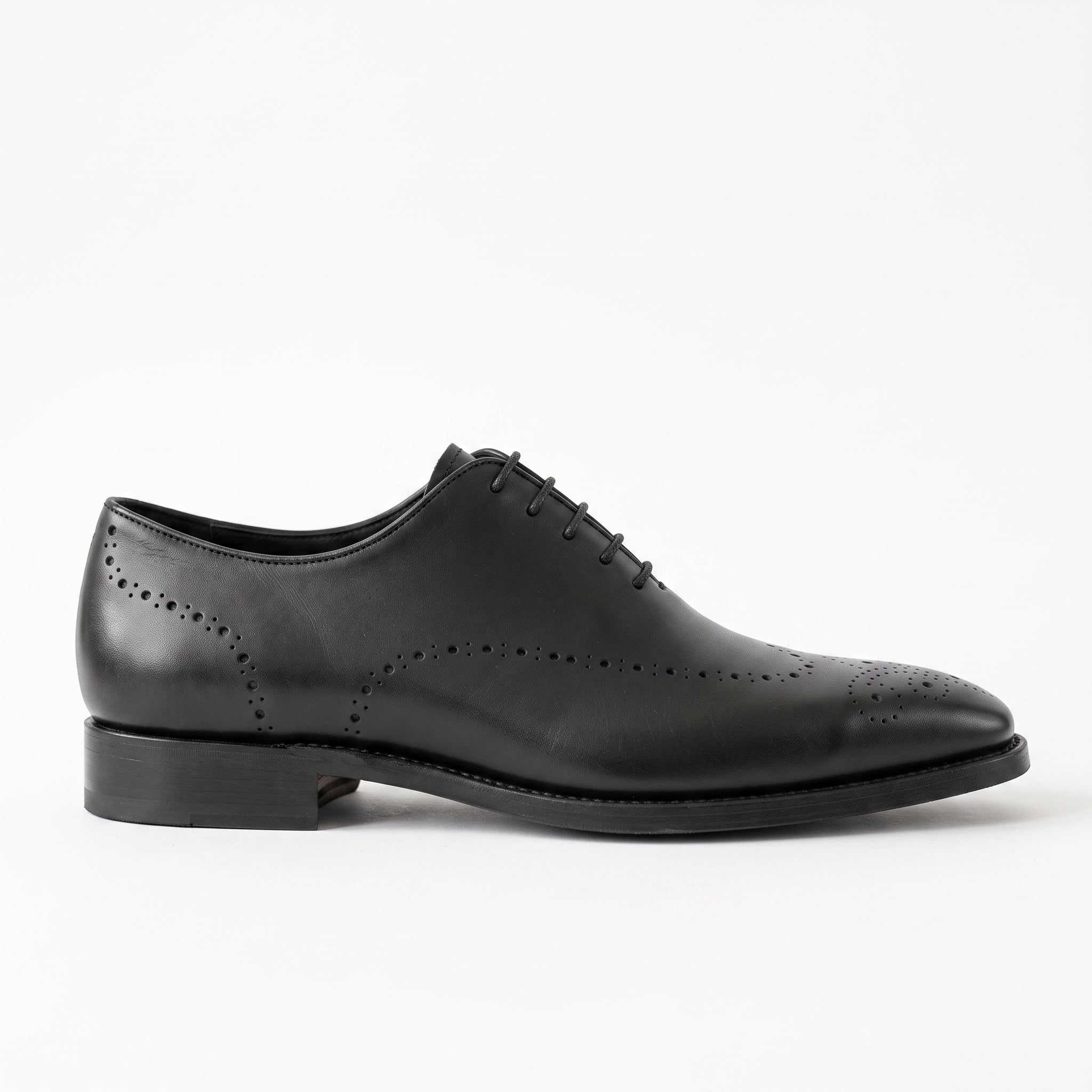 Men's Black Cap-Toe Brogue Leather Oxfords — Wensley