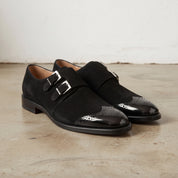 Men's Black Cap-Toe Canvas Double Monk Strap Monks — Lowell
