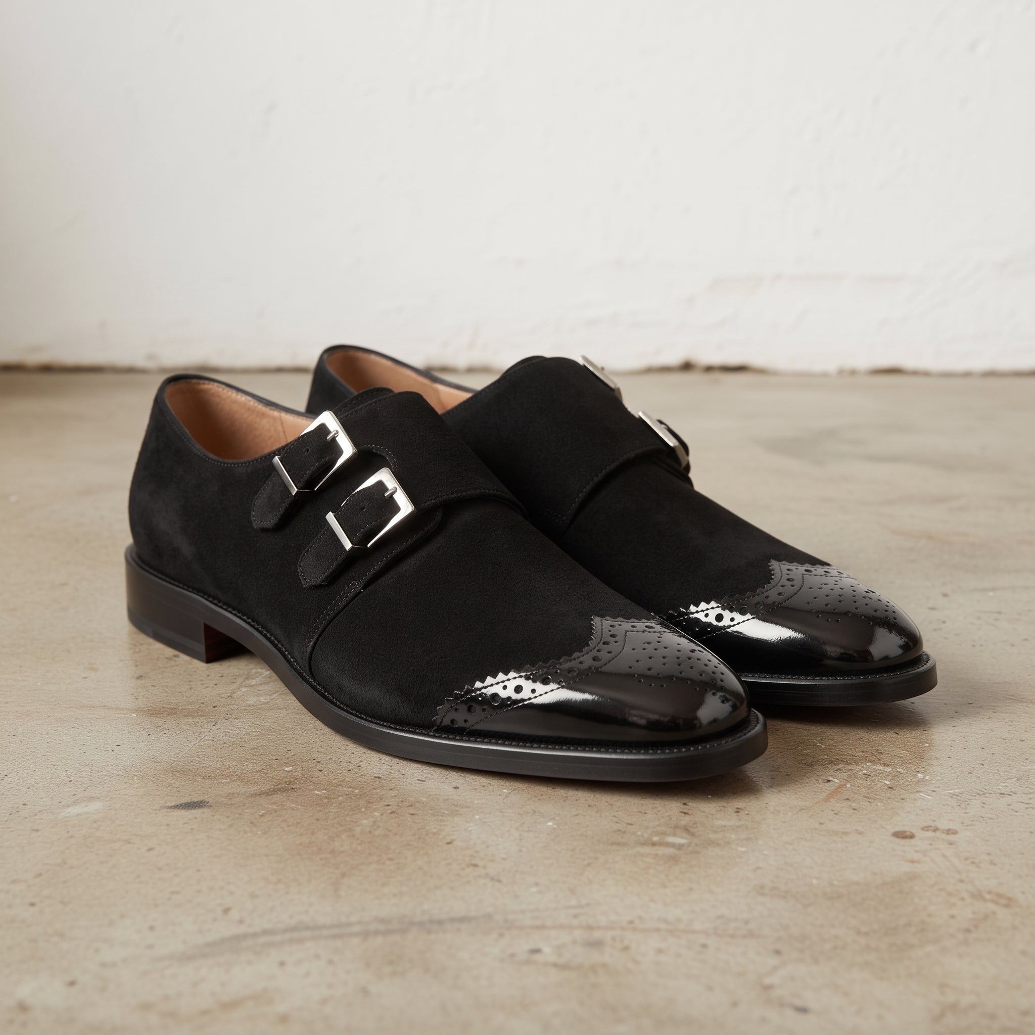 Men's Black Cap-Toe Canvas Double Monk Strap Monks — Lowell