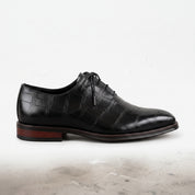Men's Black Cap-Toe Crocodile-Embossed Leather Oxfords — Eshton — Eshton
