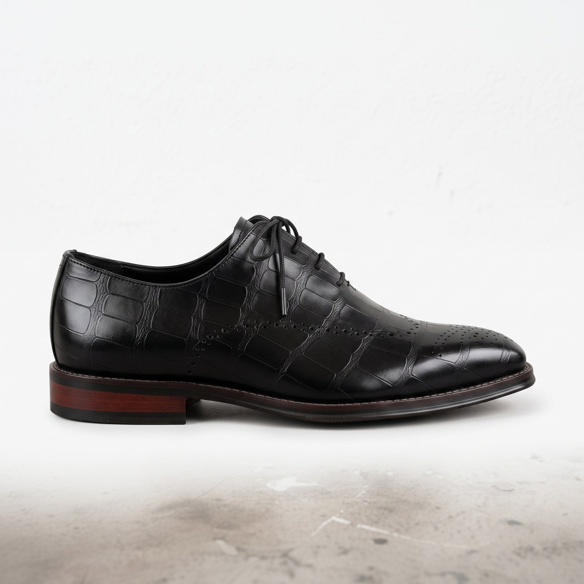 Men's Black Cap-Toe Crocodile-Embossed Leather Oxfords — Eshton — Eshton