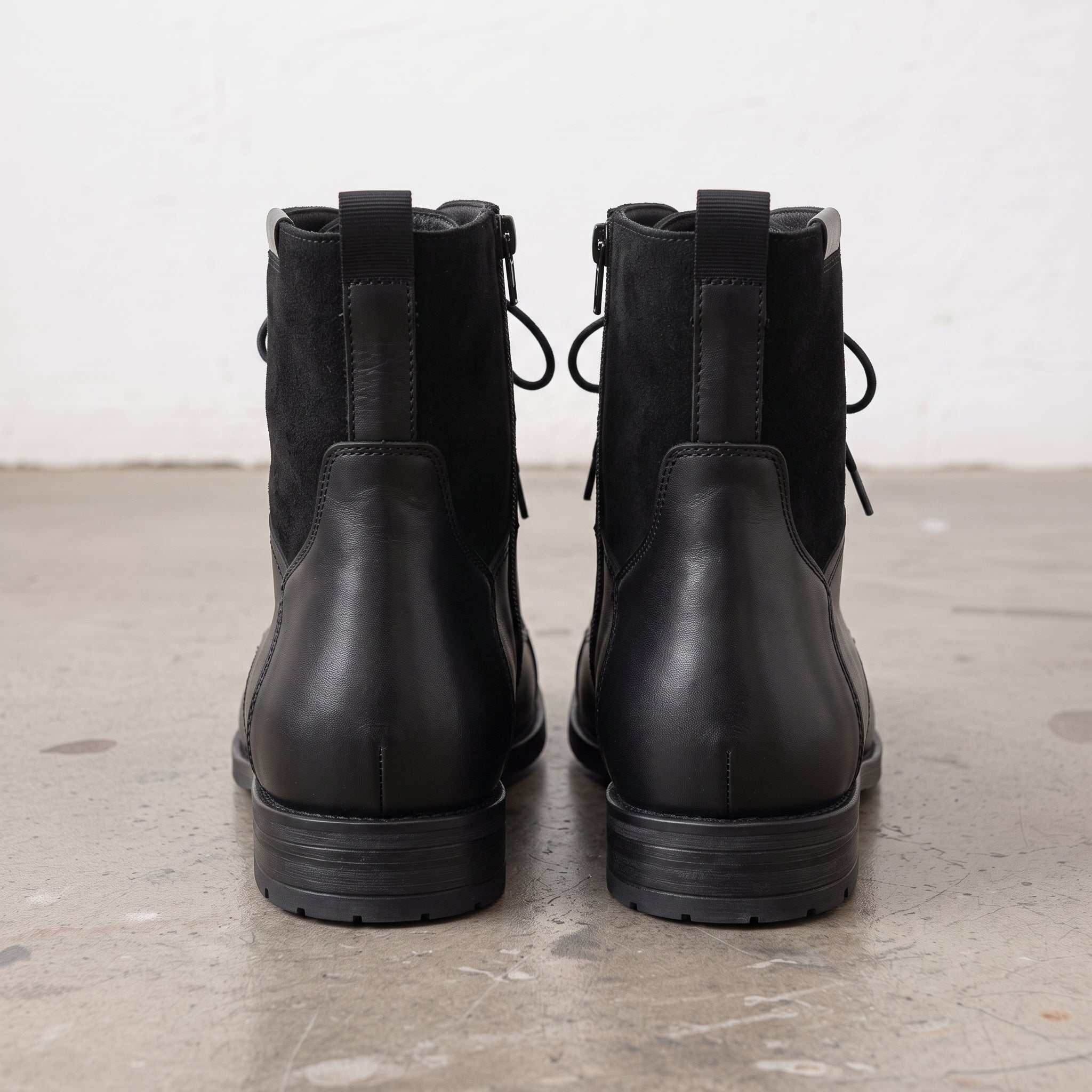 Men's Black Cap-Toe Leather and Canvas Combat Boots — Dawe
