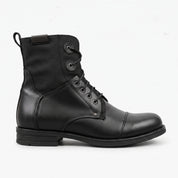 Men's Black Cap-Toe Leather and Canvas Combat Boots — Dawe