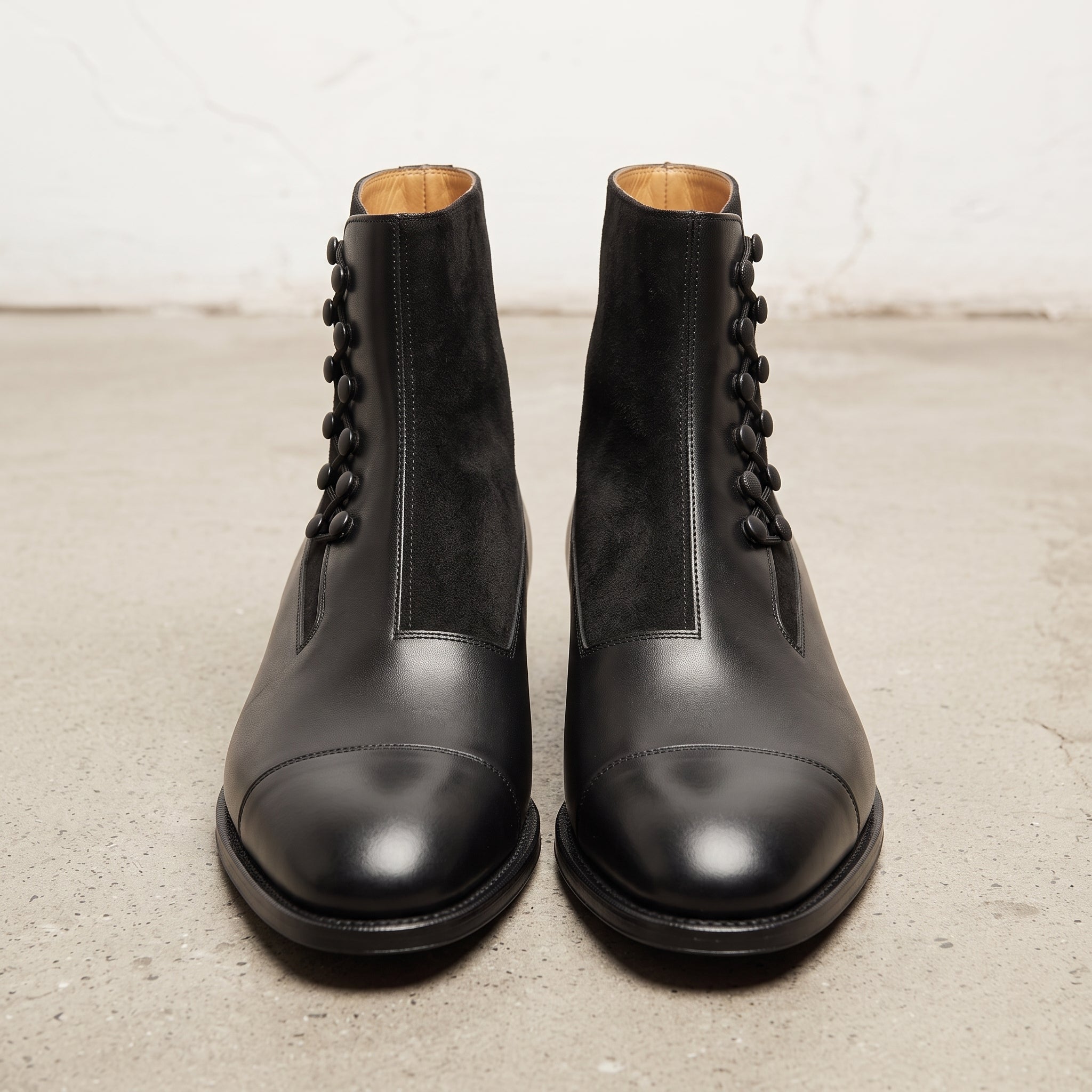 Men's Black Cap-Toe Leather Button Boots — Marlow