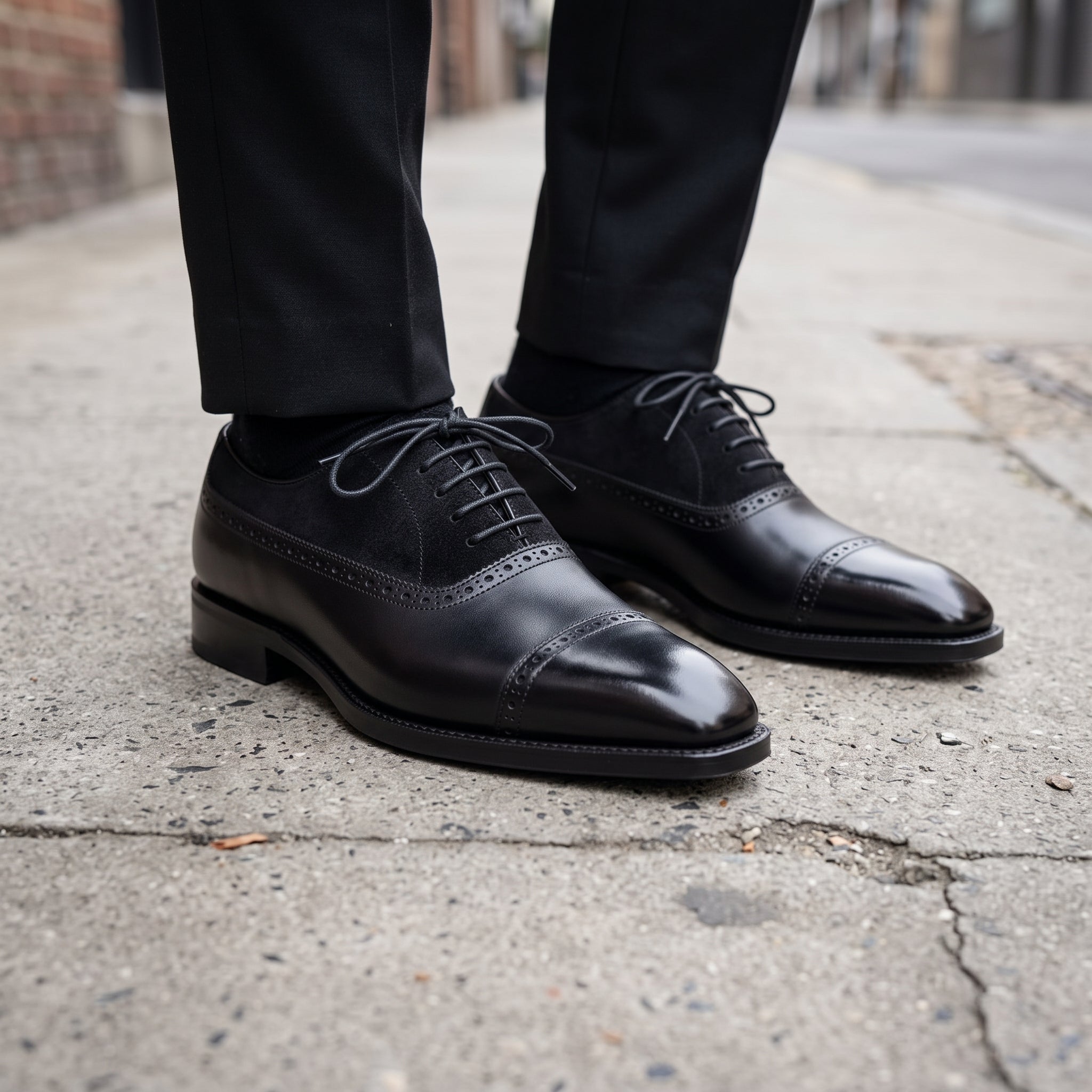 Men's Black Cap-Toe Leather Oxfords — Insley