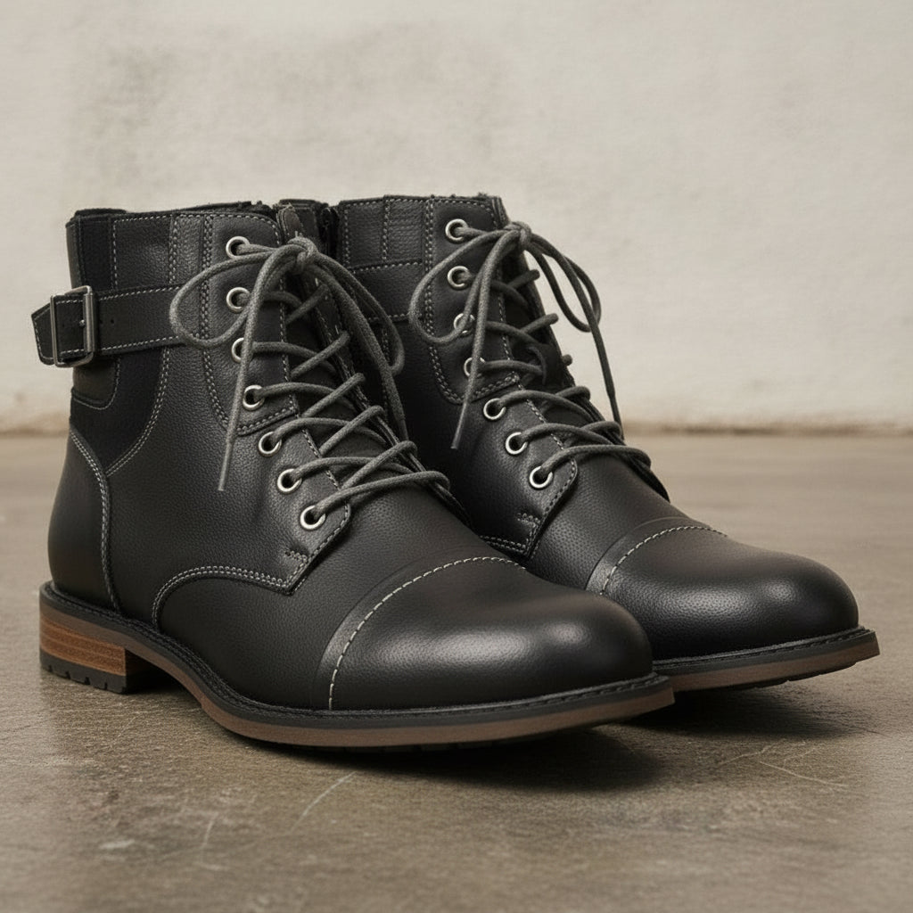 Men's Black Cap-Toe Leather Ankle Boots — Borton — Borton